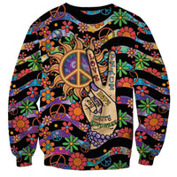 Hippie Sweatshirt Hand Gesture V With Peace Symbol - Wonder Print Shop