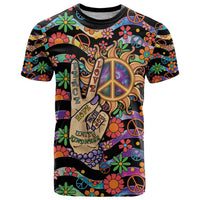 Hippie T Shirt Hand Gesture V With Peace Symbol - Wonder Print Shop