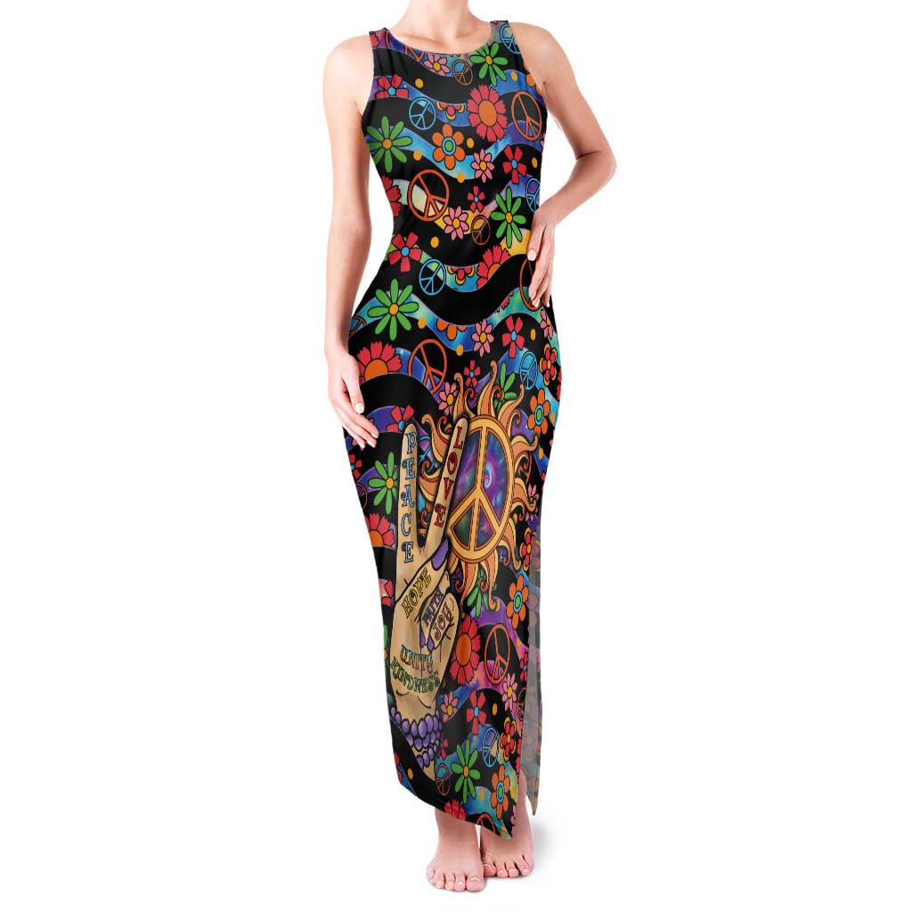 Hippie Tank Maxi Dress Hand Gesture V With Peace Symbol - Wonder Print Shop