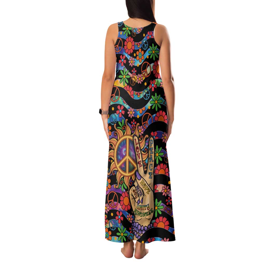 Hippie Tank Maxi Dress Hand Gesture V With Peace Symbol - Wonder Print Shop