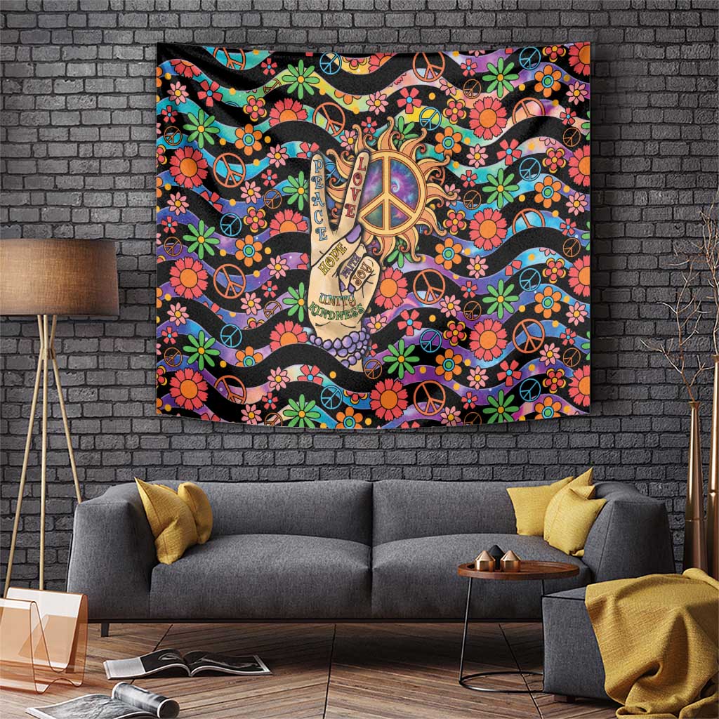 Hippie Tapestry Hand Gesture V With Peace Symbol - Wonder Print Shop