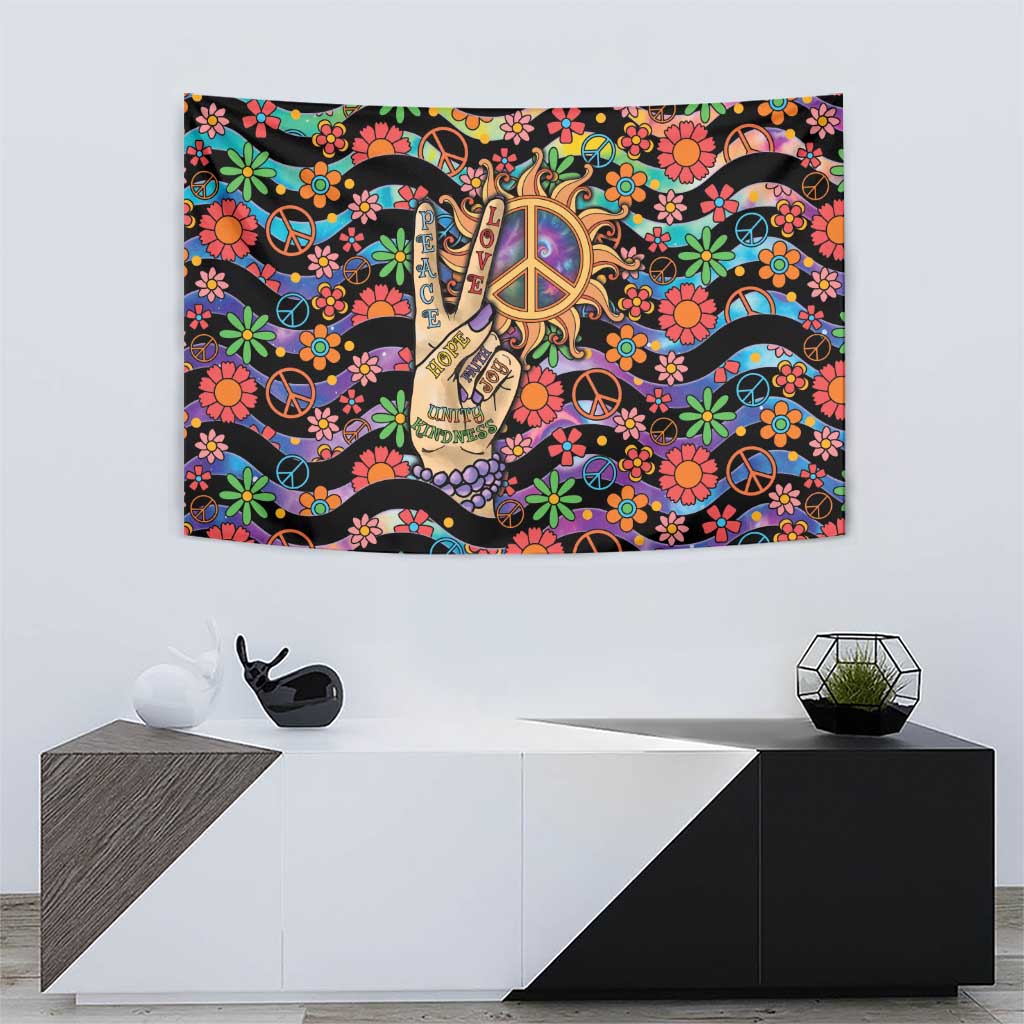 Hippie Tapestry Hand Gesture V With Peace Symbol - Wonder Print Shop