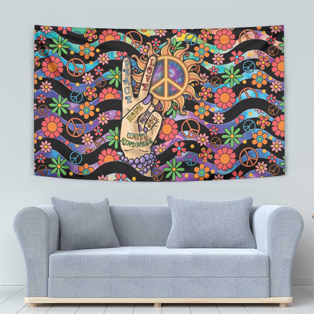 Hippie Tapestry Hand Gesture V With Peace Symbol - Wonder Print Shop