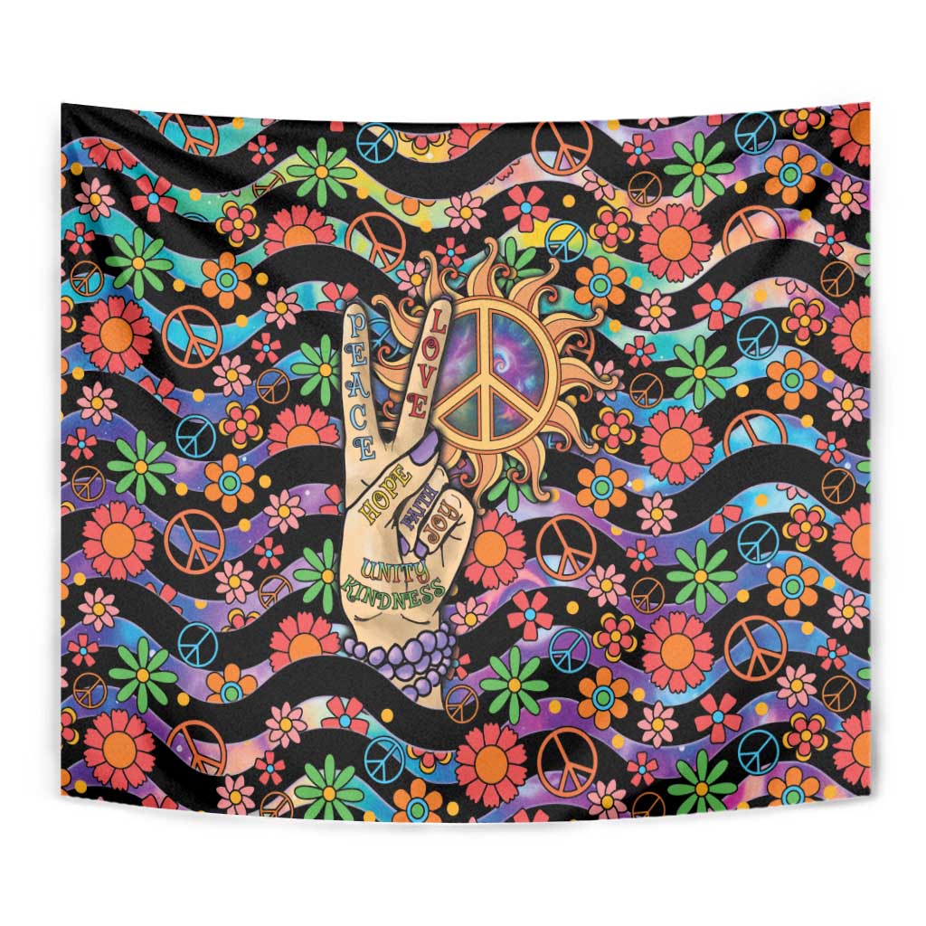 Hippie Tapestry Hand Gesture V With Peace Symbol - Wonder Print Shop