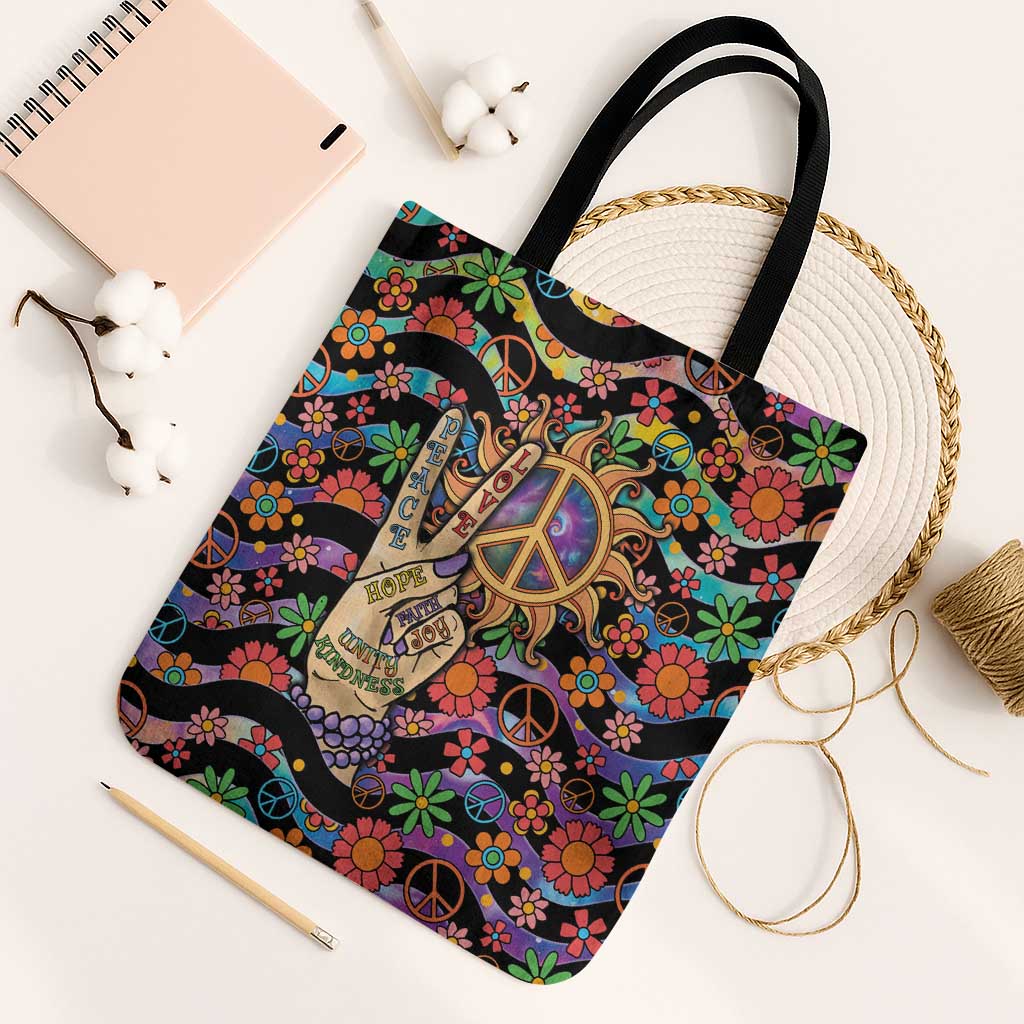 Hippie Tote Bag Hand Gesture V With Peace Symbol - Wonder Print Shop