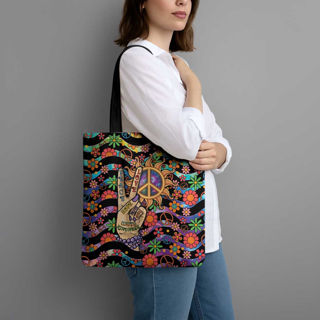 Hippie Tote Bag Hand Gesture V With Peace Symbol - Wonder Print Shop