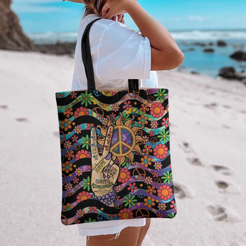 Hippie Tote Bag Hand Gesture V With Peace Symbol - Wonder Print Shop