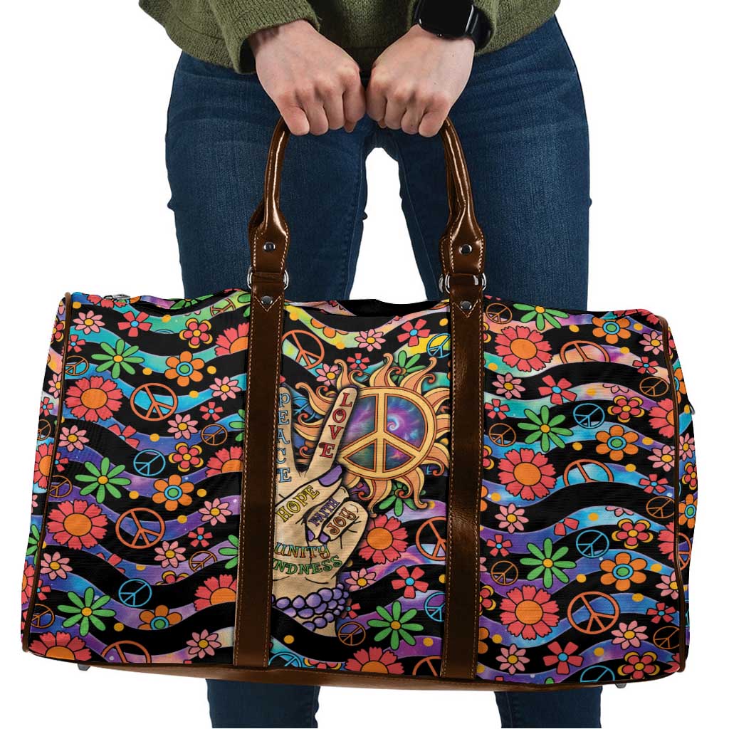 Hippie Travel Bag Hand Gesture V With Peace Symbol - Wonder Print Shop