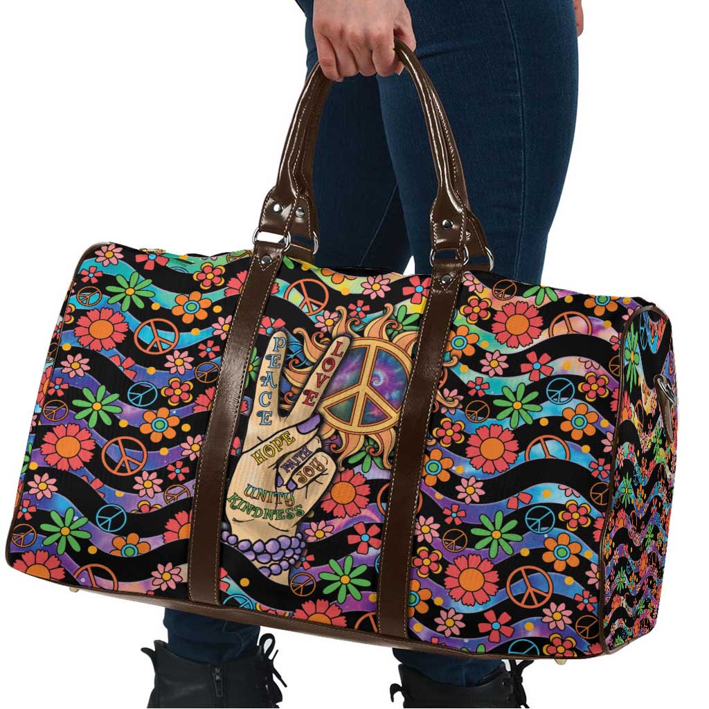 Hippie Travel Bag Hand Gesture V With Peace Symbol - Wonder Print Shop