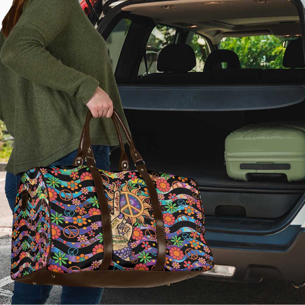 Hippie Travel Bag Hand Gesture V With Peace Symbol - Wonder Print Shop
