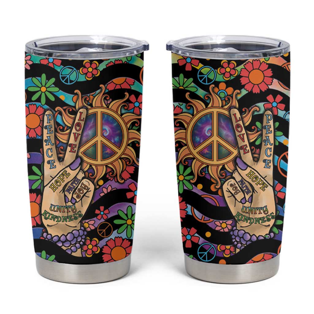 Hippie Tumbler Cup Hand Gesture V With Peace Symbol - Wonder Print Shop