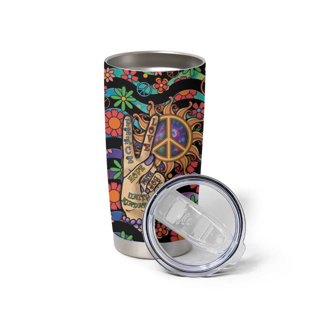 Hippie Tumbler Cup Hand Gesture V With Peace Symbol - Wonder Print Shop