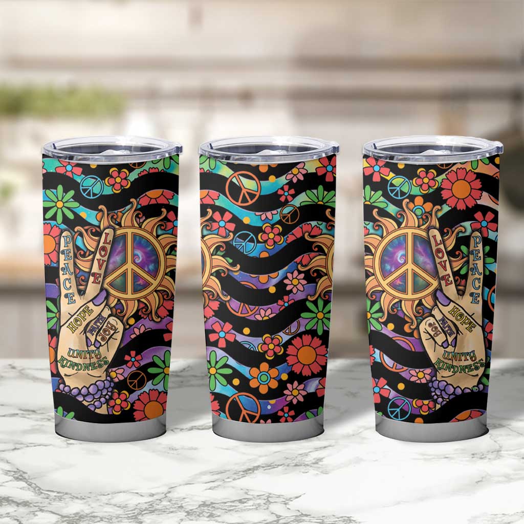 Hippie Tumbler Cup Hand Gesture V With Peace Symbol - Wonder Print Shop