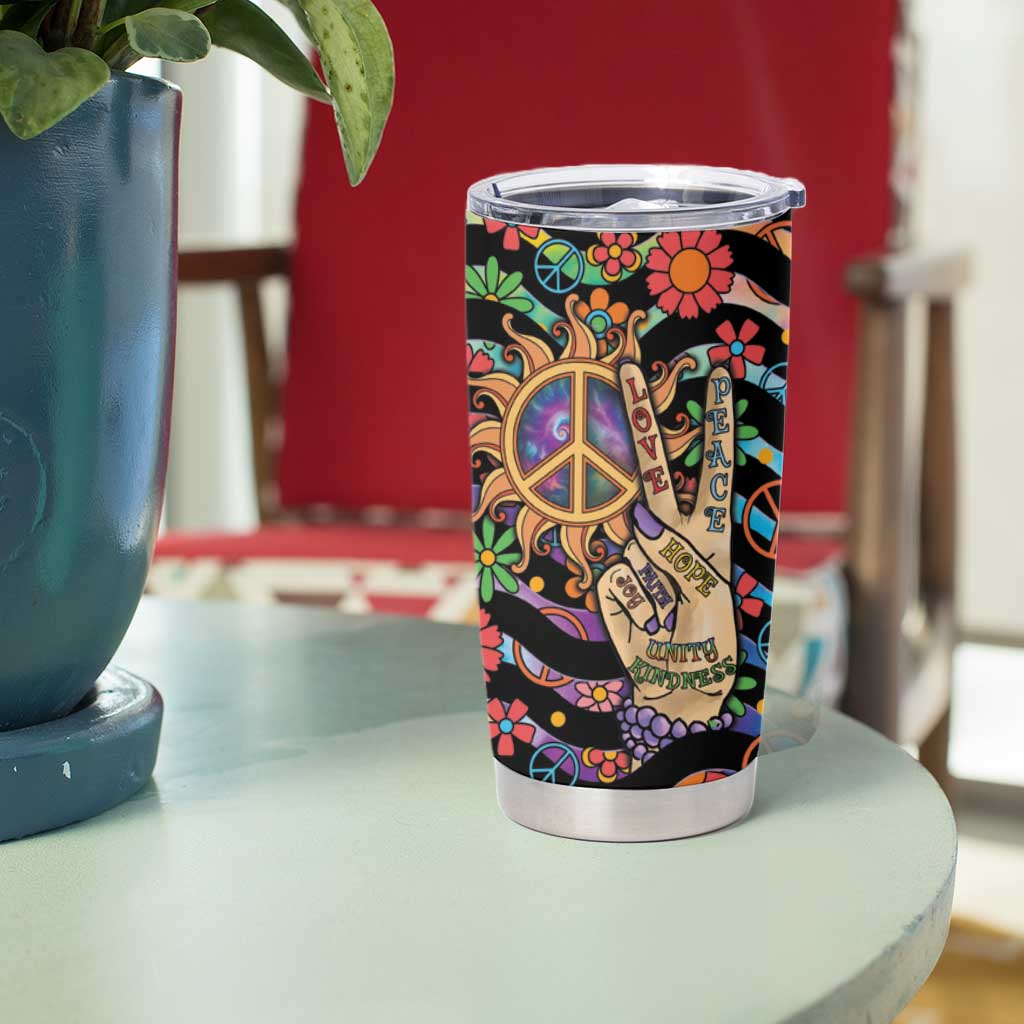 Hippie Tumbler Cup Hand Gesture V With Peace Symbol - Wonder Print Shop