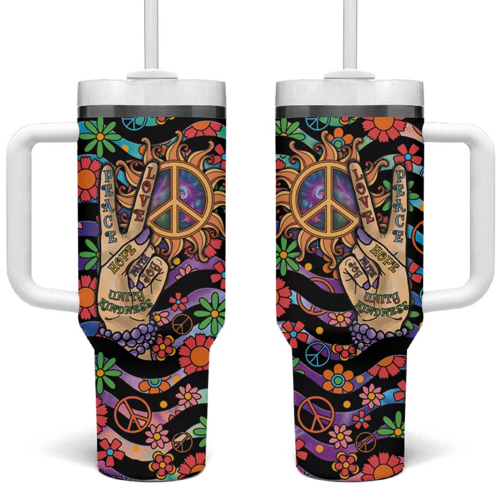 Hippie Tumbler With Handle Hand Gesture V With Peace Symbol - Wonder Print Shop