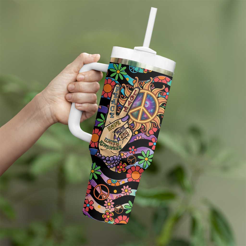 Hippie Tumbler With Handle Hand Gesture V With Peace Symbol - Wonder Print Shop