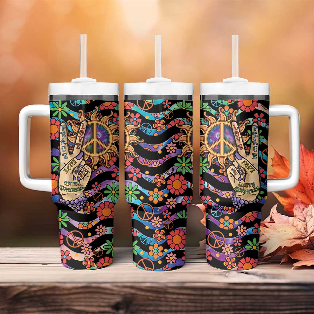 Hippie Tumbler With Handle Hand Gesture V With Peace Symbol - Wonder Print Shop
