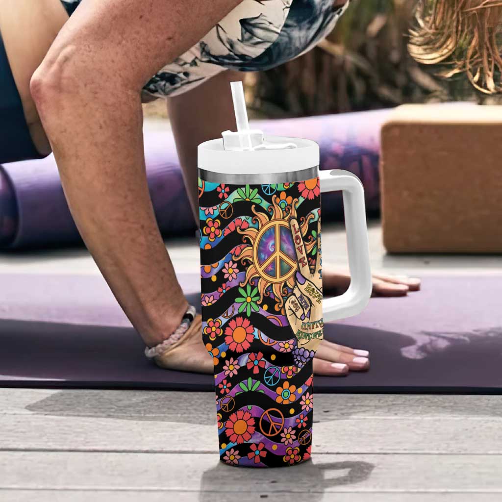 Hippie Tumbler With Handle Hand Gesture V With Peace Symbol - Wonder Print Shop