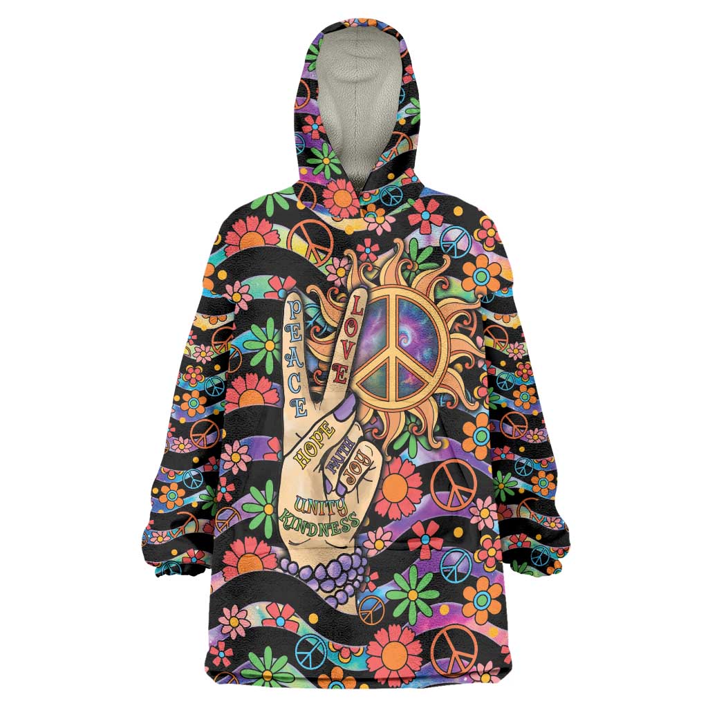 Hippie Wearable Blanket Hoodie Hand Gesture V With Peace Symbol - Wonder Print Shop