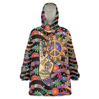 Hippie Wearable Blanket Hoodie Hand Gesture V With Peace Symbol - Wonder Print Shop