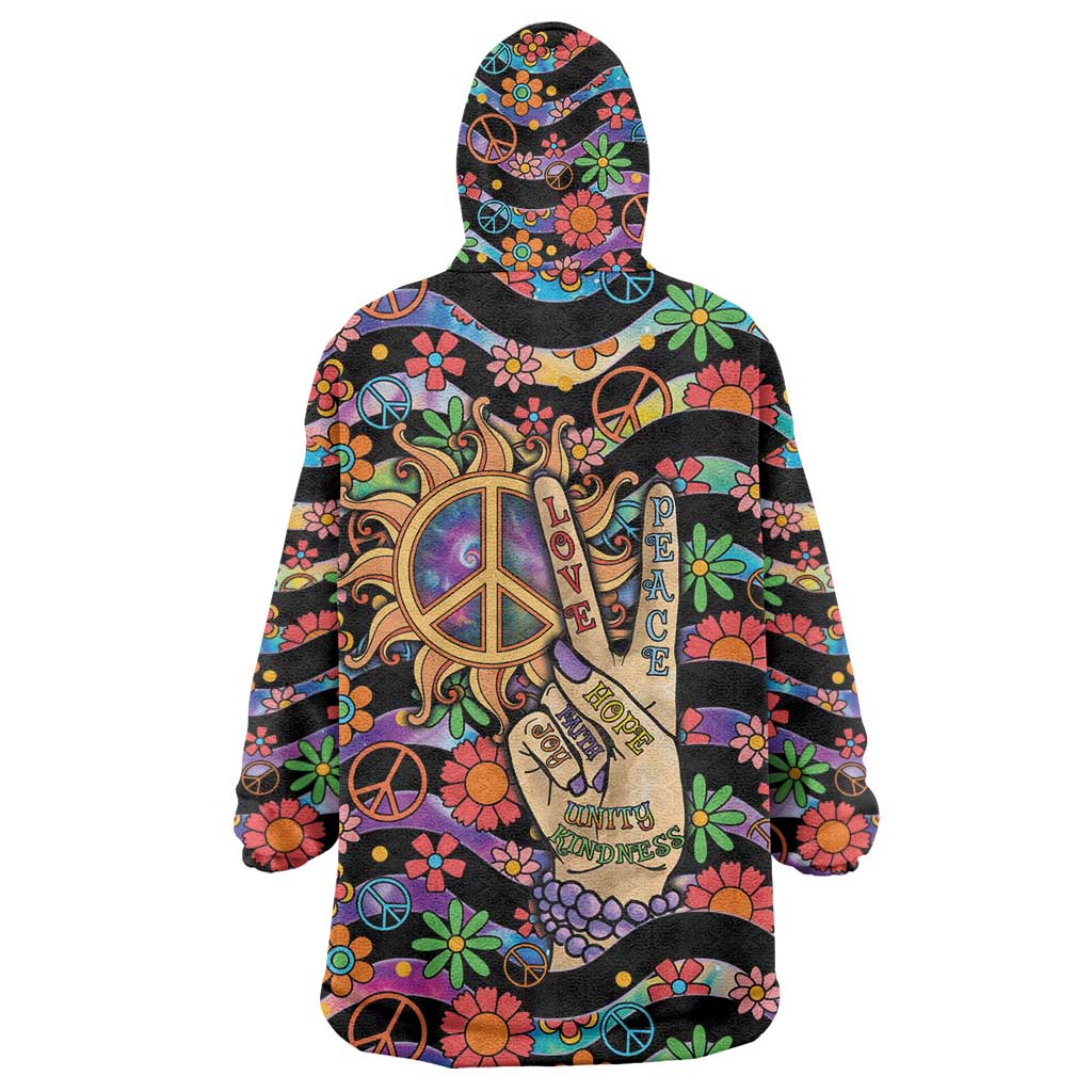 Hippie Wearable Blanket Hoodie Hand Gesture V With Peace Symbol - Wonder Print Shop