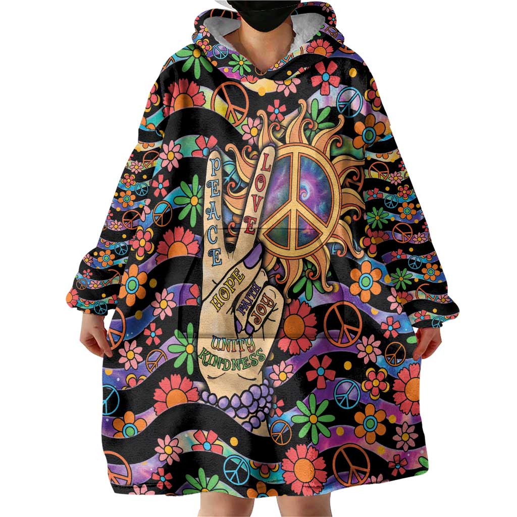 Hippie Wearable Blanket Hoodie Hand Gesture V With Peace Symbol - Wonder Print Shop