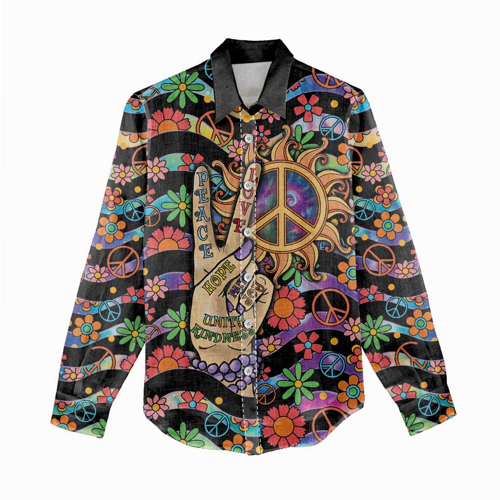 Hippie Women Casual Shirt Hand Gesture V With Peace Symbol - Wonder Print Shop