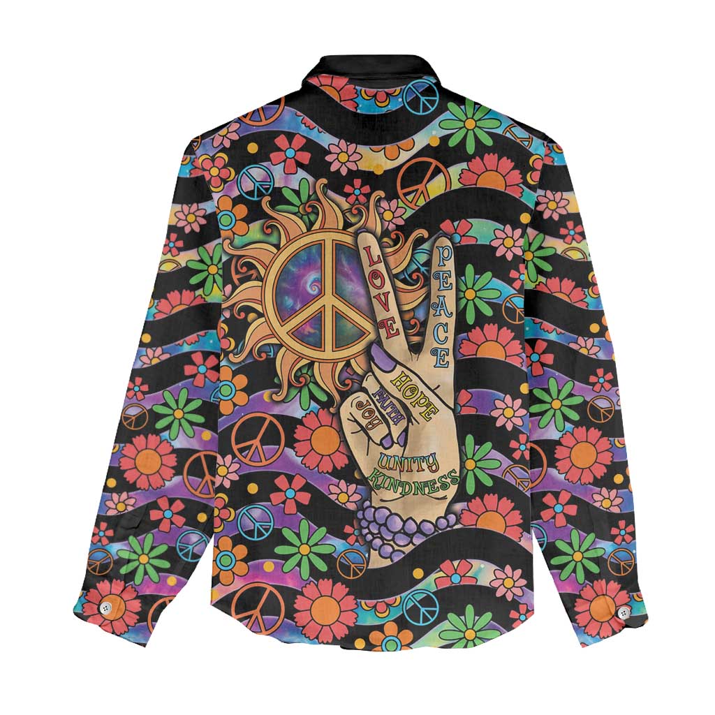 Hippie Women Casual Shirt Hand Gesture V With Peace Symbol - Wonder Print Shop