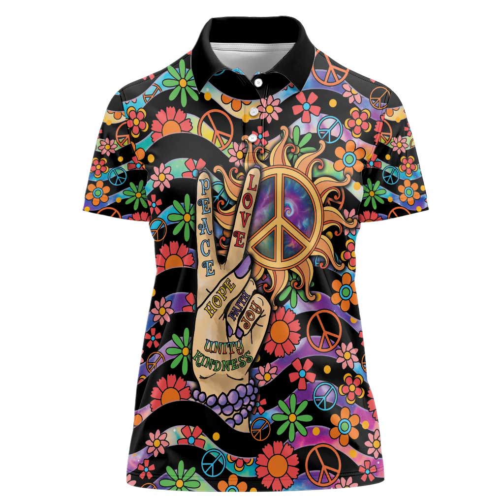 Hippie Women Polo Shirt Hand Gesture V With Peace Symbol - Wonder Print Shop