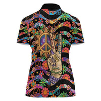 Hippie Women Polo Shirt Hand Gesture V With Peace Symbol - Wonder Print Shop