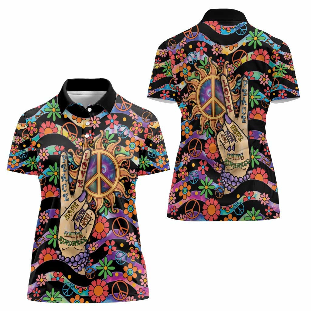 Hippie Women Polo Shirt Hand Gesture V With Peace Symbol - Wonder Print Shop
