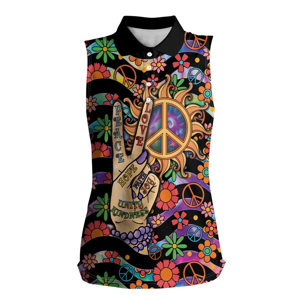 Hippie Women Sleeveless Polo Shirt Hand Gesture V With Peace Symbol - Wonder Print Shop