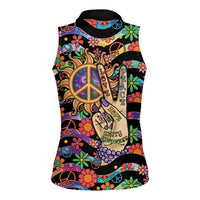 Hippie Women Sleeveless Polo Shirt Hand Gesture V With Peace Symbol - Wonder Print Shop
