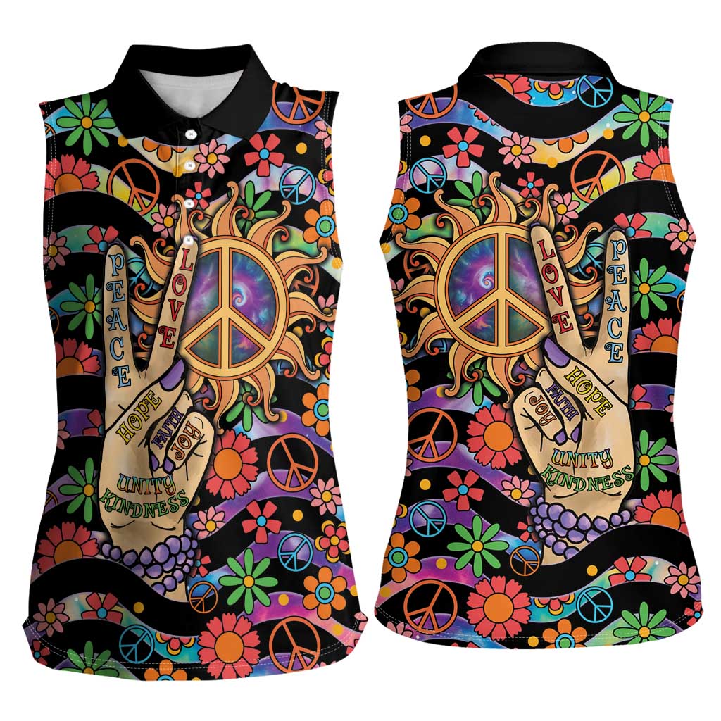 Hippie Women Sleeveless Polo Shirt Hand Gesture V With Peace Symbol - Wonder Print Shop