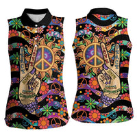 Hippie Women Sleeveless Polo Shirt Hand Gesture V With Peace Symbol - Wonder Print Shop