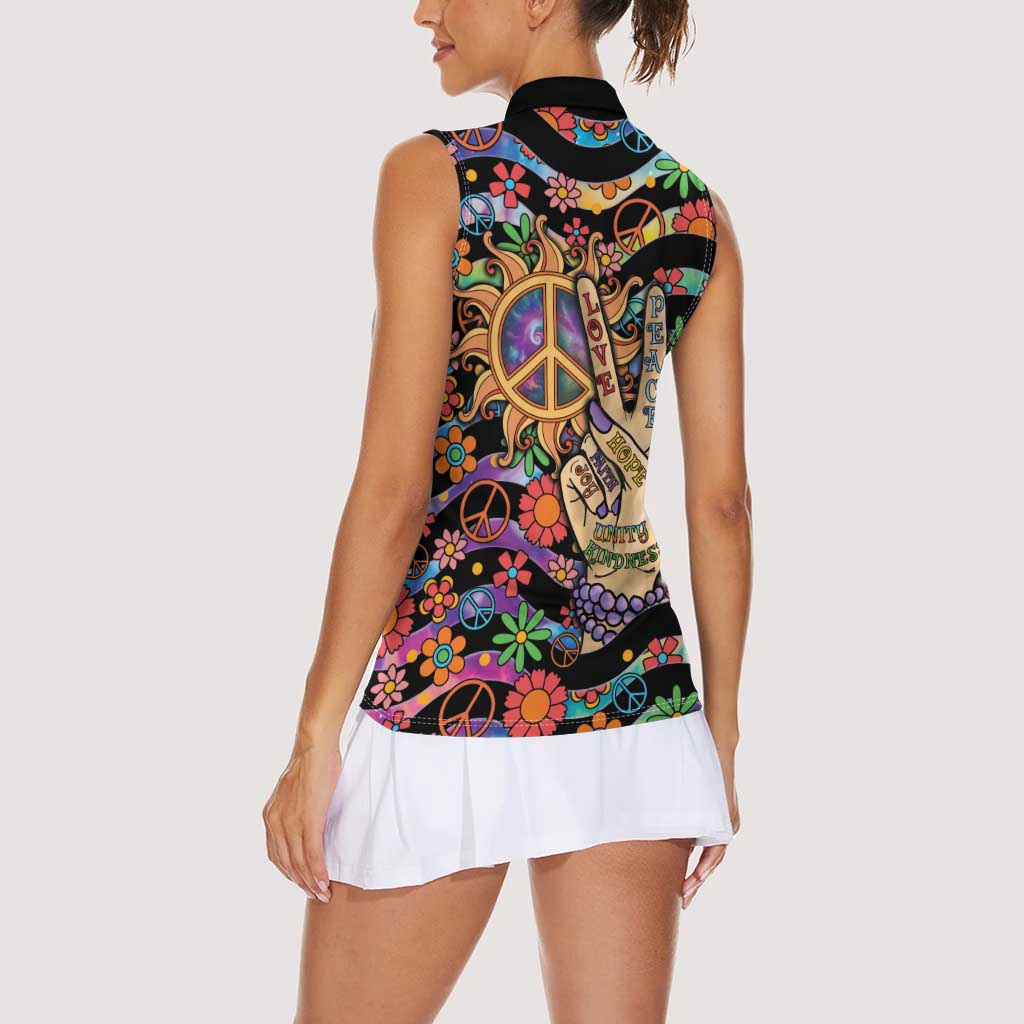 Hippie Women Sleeveless Polo Shirt Hand Gesture V With Peace Symbol - Wonder Print Shop