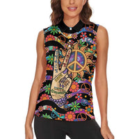 Hippie Women Sleeveless Polo Shirt Hand Gesture V With Peace Symbol - Wonder Print Shop