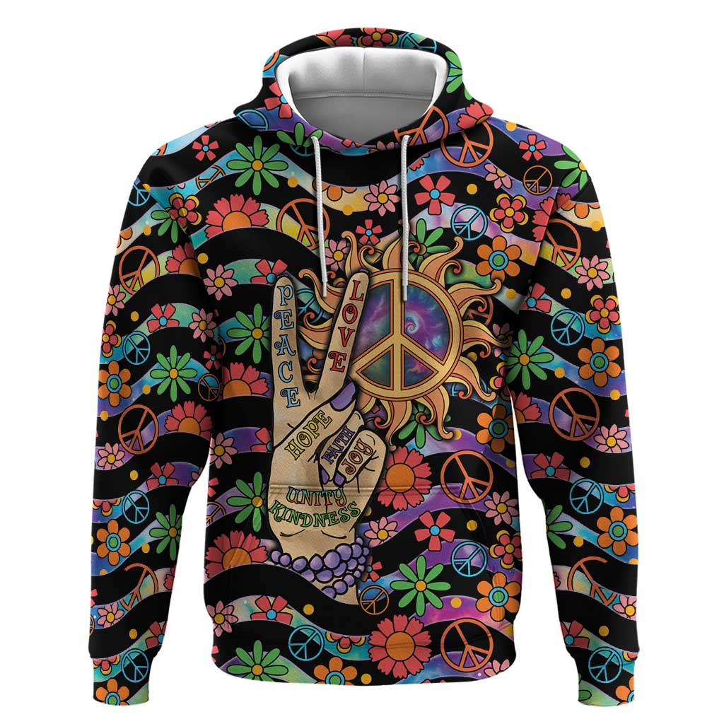 Hippie Zip Hoodie Hand Gesture V With Peace Symbol - Wonder Print Shop
