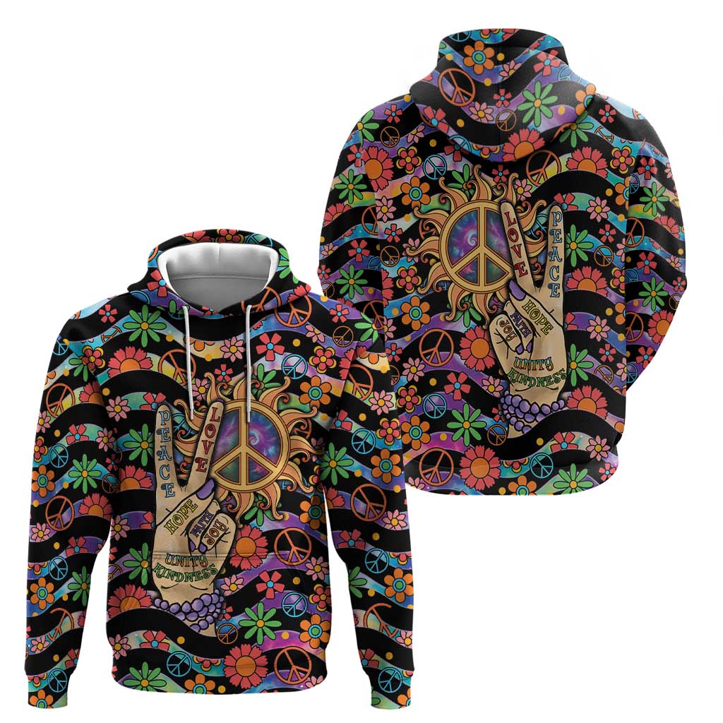 Hippie Zip Hoodie Hand Gesture V With Peace Symbol - Wonder Print Shop