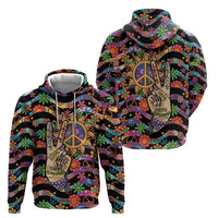 Hippie Zip Hoodie Hand Gesture V With Peace Symbol - Wonder Print Shop