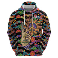 Hippie Zip Hoodie Hand Gesture V With Peace Symbol - Wonder Print Shop