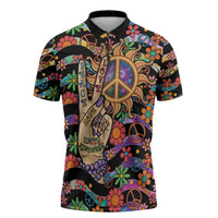 Hippie Zipper Polo Shirt Hand Gesture V With Peace Symbol - Wonder Print Shop