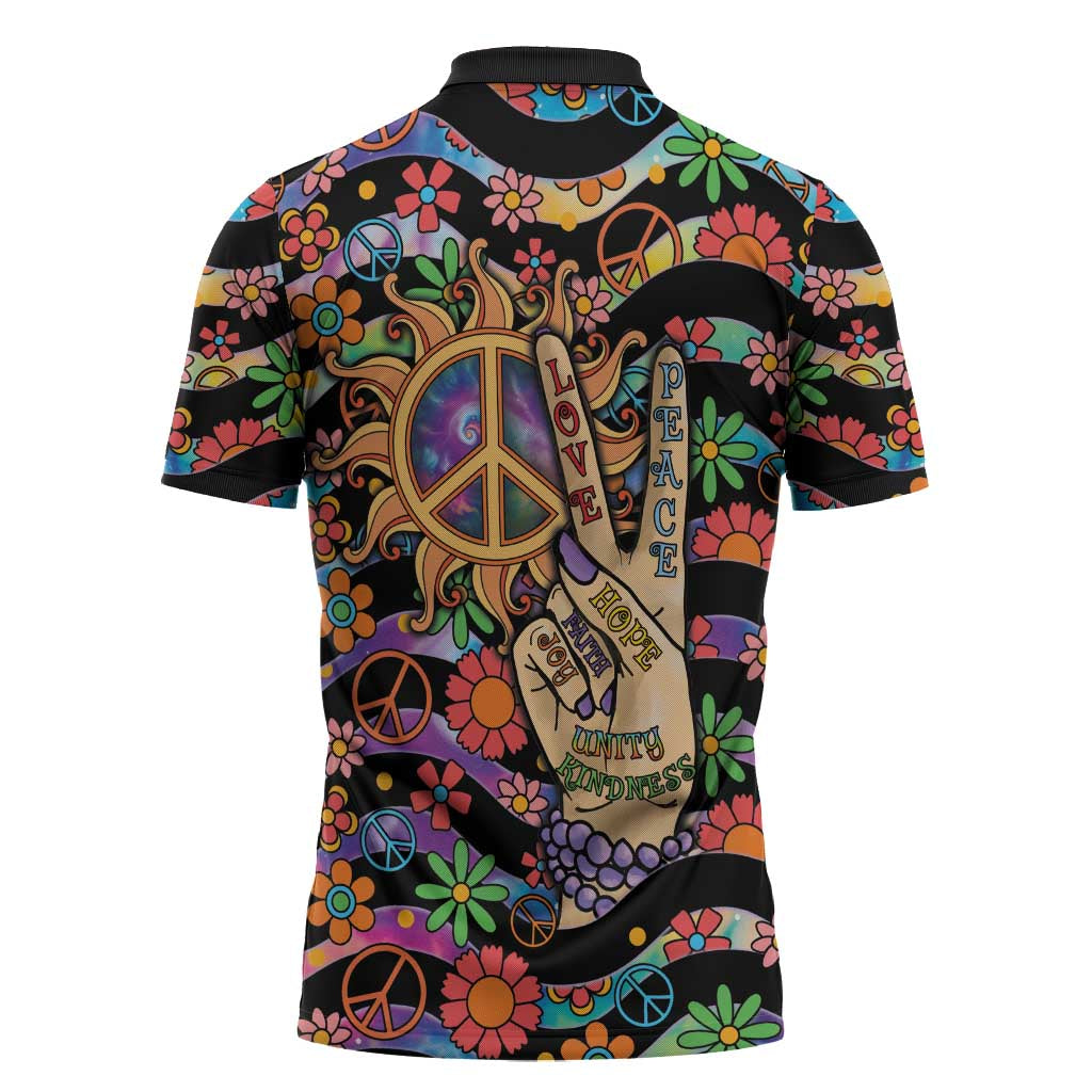 Hippie Zipper Polo Shirt Hand Gesture V With Peace Symbol - Wonder Print Shop