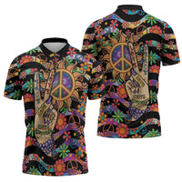 Hippie Zipper Polo Shirt Hand Gesture V With Peace Symbol - Wonder Print Shop