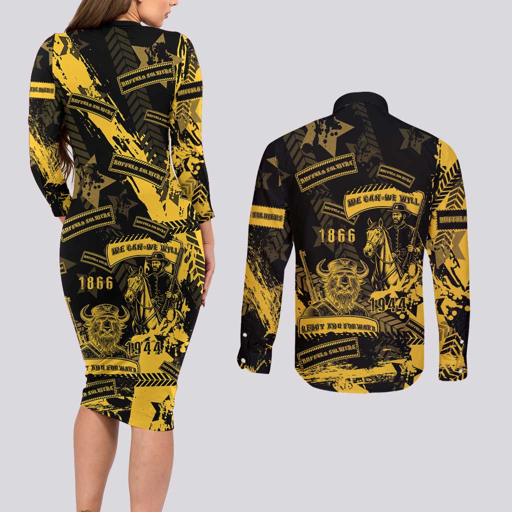 Buffalo Soldiers Couples Matching Long Sleeve Bodycon Dress and Long Sleeve Button Shirt Military Urban Retro Style - Wonder Print Shop