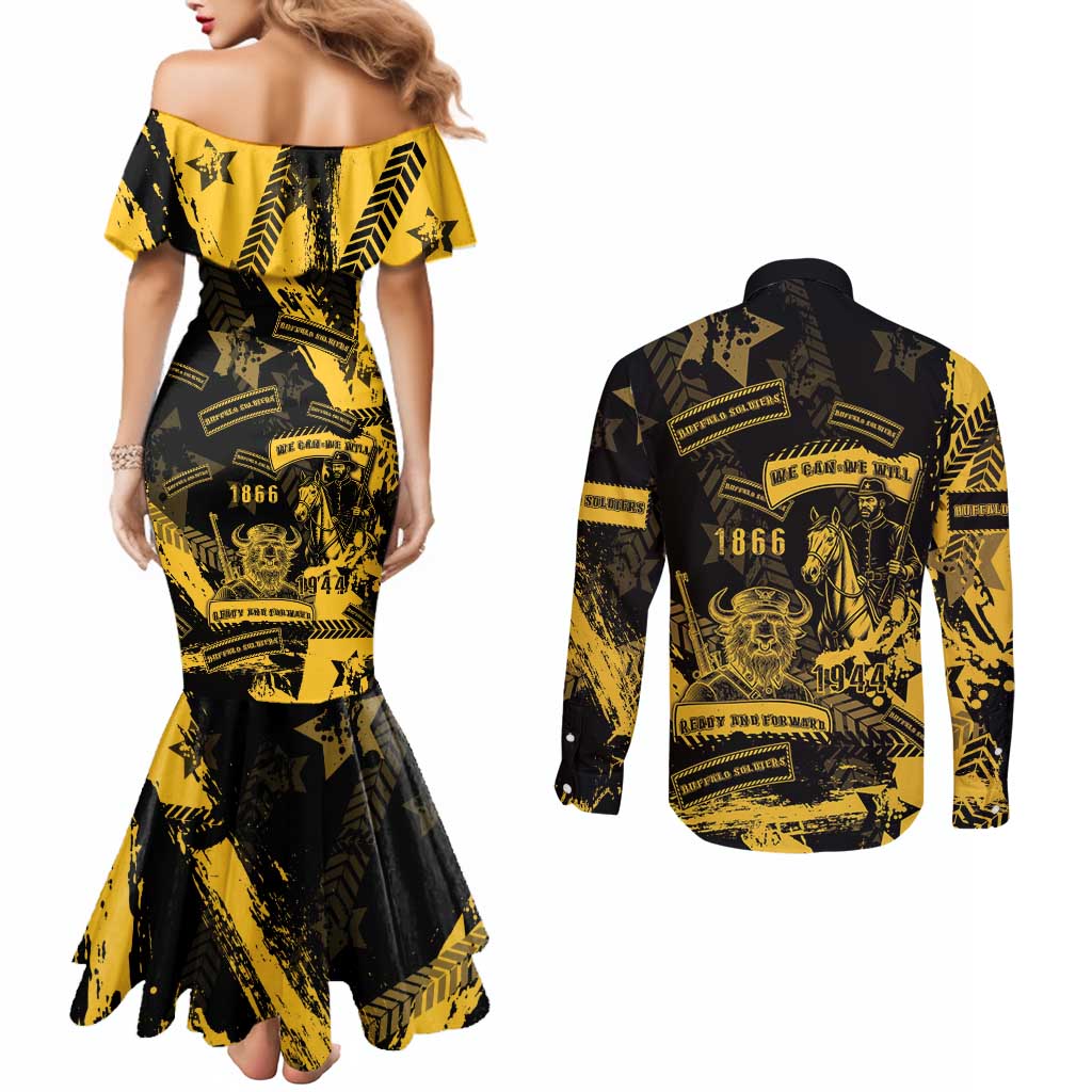 Buffalo Soldiers Couples Matching Mermaid Dress and Long Sleeve Button Shirt Military Urban Retro Style - Wonder Print Shop