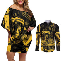 Buffalo Soldiers Couples Matching Off Shoulder Short Dress and Long Sleeve Button Shirt Military Urban Retro Style - Wonder Print Shop