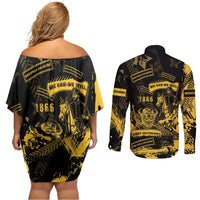 Buffalo Soldiers Couples Matching Off Shoulder Short Dress and Long Sleeve Button Shirt Military Urban Retro Style - Wonder Print Shop