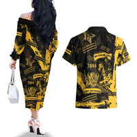 Buffalo Soldiers Couples Matching Off The Shoulder Long Sleeve Dress and Hawaiian Shirt Military Urban Retro Style - Wonder Print Shop
