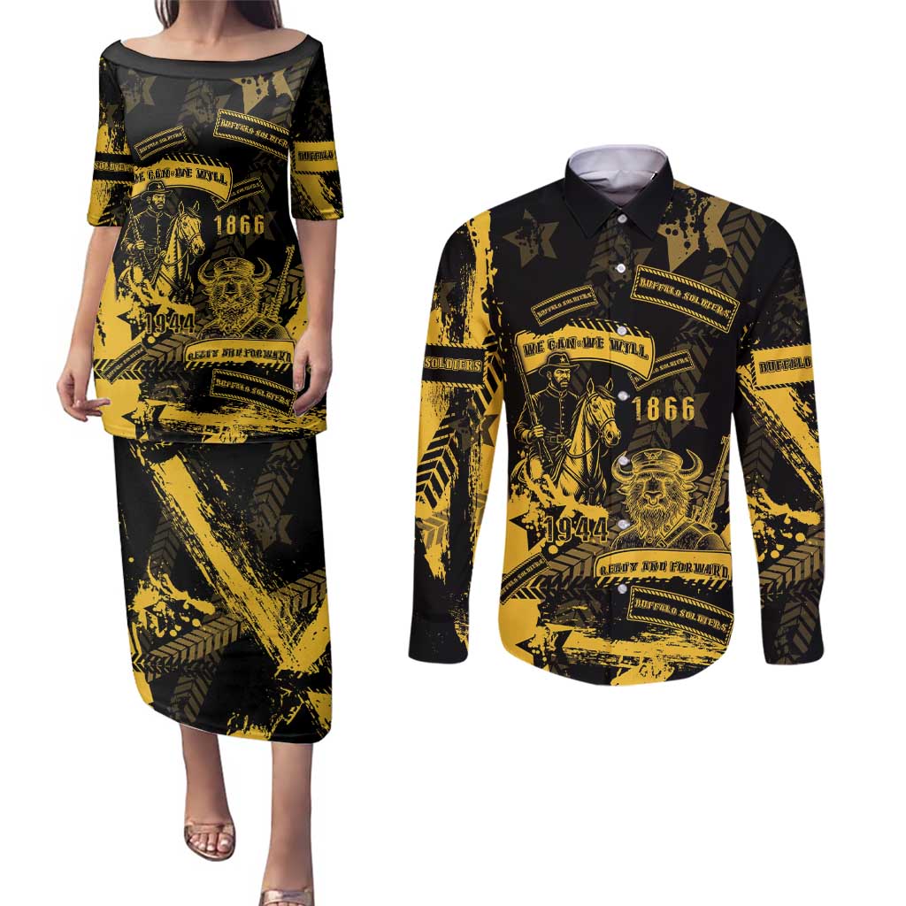 Buffalo Soldiers Couples Matching Puletasi and Long Sleeve Button Shirt Military Urban Retro Style - Wonder Print Shop